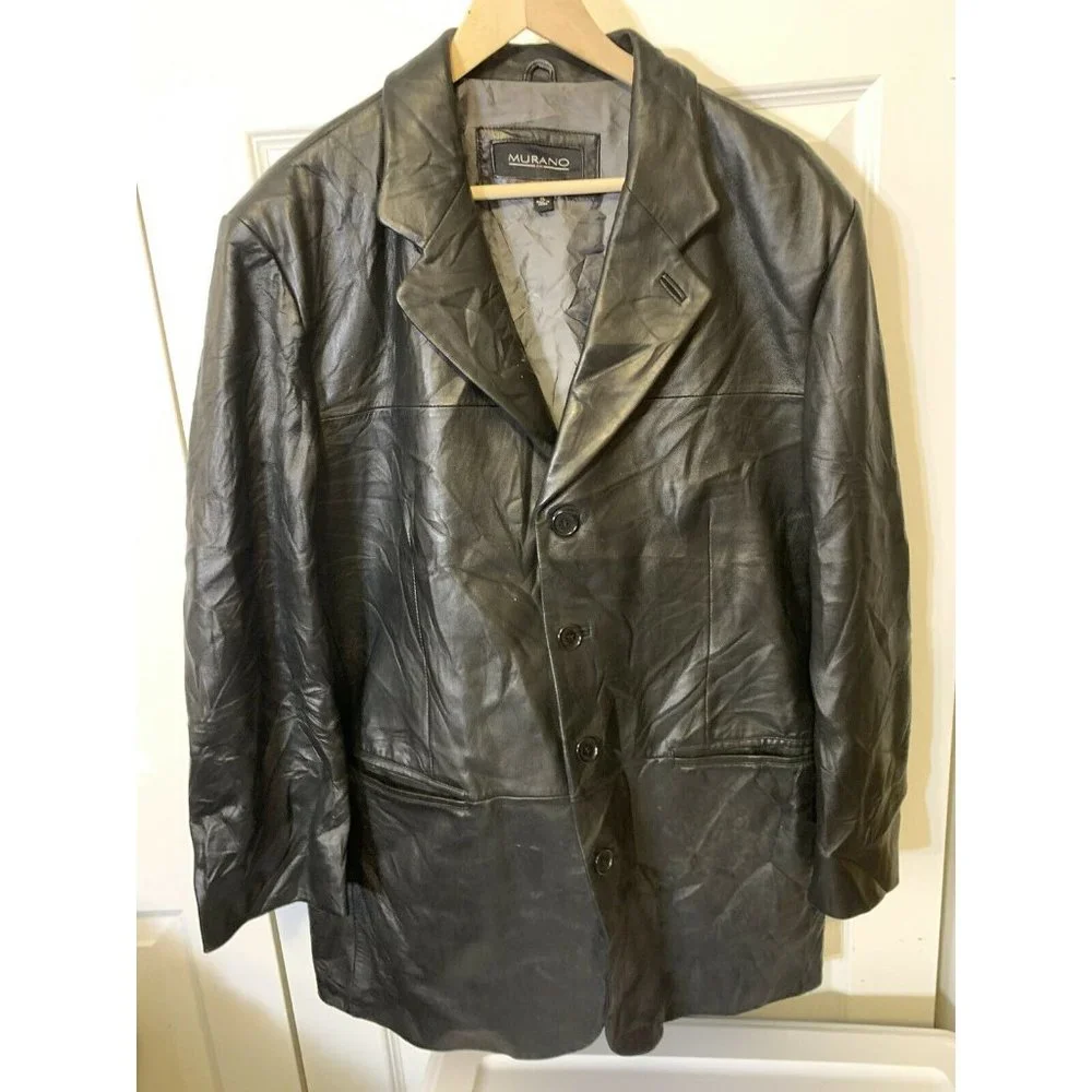 MURANO Men’s Sz XL‎ Black Leather Jacket Lamb Skin